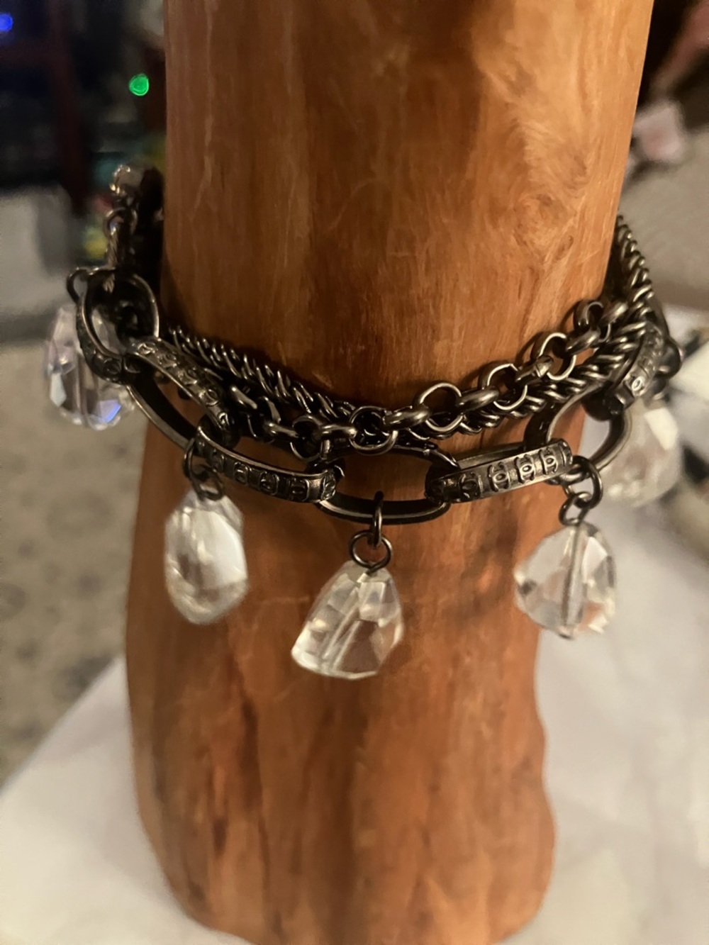 White House Black Market, Black Metal Chain Bracelet with Clear Teardrop Charms